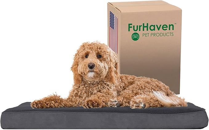 Furhaven Orthopedic Dog Bed for Large/Medium Dogs w/ Removable Washable Cover, For Dogs Up to 55 lbs - Terry & Suede Mattress - Gray, Large