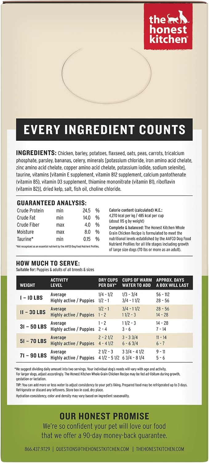 The Honest Kitchen Human Grade Wholemade™ Dehydrated Dog Food, Whole Grain Dehydrated Dog Food, Chicken, 7 lb (Makes 28lbs)