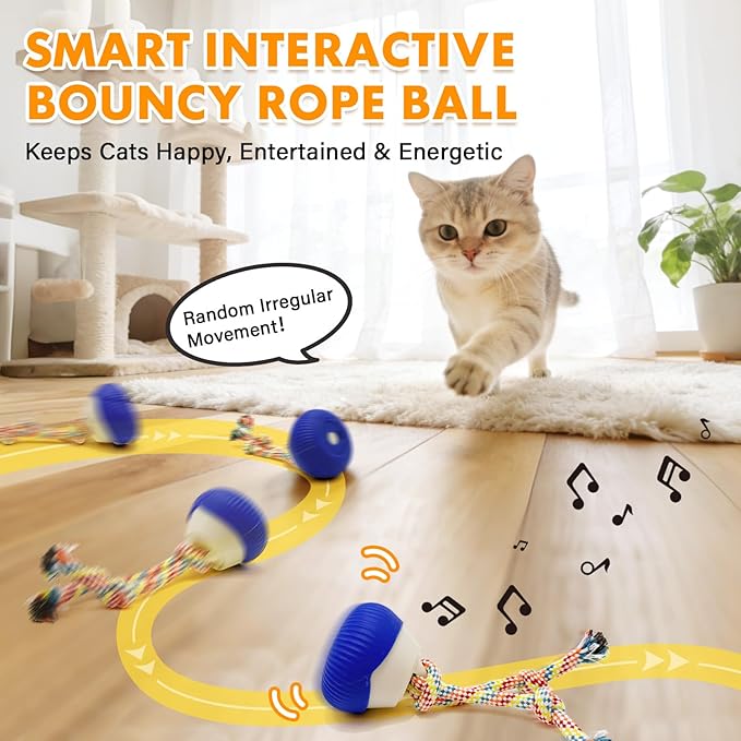 Interactive Cat Toy, 360° Rotating Automatic Moving cat Toys, Voice Recordable Auto Rolling Pet Toy with LED Sound & Music, Rechargeable Interactive Cat Toys for Indoor Cats & Small Dogs (Green)