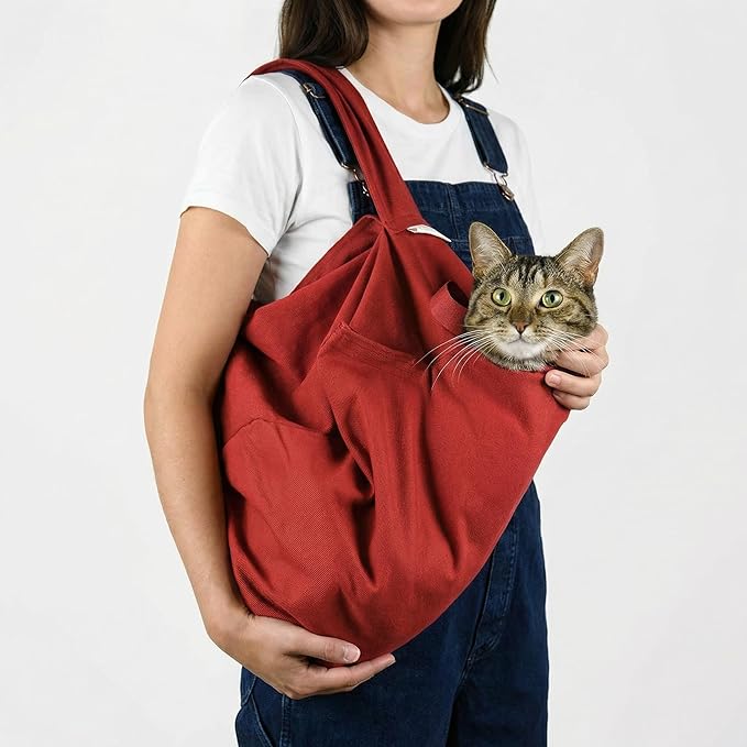 Cat-in-the-Bag Cozy Comfort Carrier - Large Red Cat Carrier Soft and Pet Carrier for Nail Trimming, Vet Visits, Medication Administration, Dental Care, and Travel