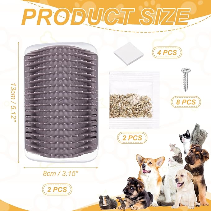 Self Grooming Cat Brush, Cat Self Groomer Scratcher with Catnip Softer Scratchers Wall Corner Groomer Massage Combs (4Pcs, S, Grey) for Long Short Fur Pets/Kittens/Puppies
