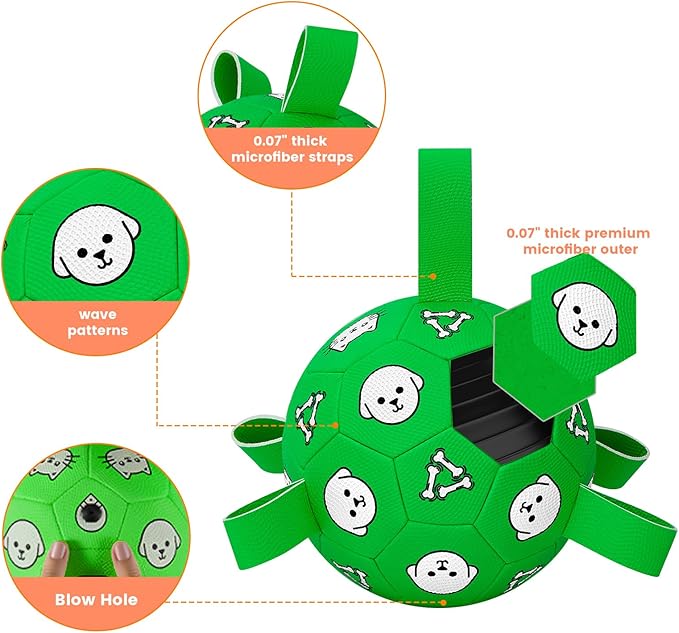 Dog Soccer Ball with Straps - Durable Jolly Ball for Dogs, Large Soccer Ball for Dogs, Dog Toys for Medium Dogs, for Pet Birthday, Outdoor Indoor Play Training Exercise