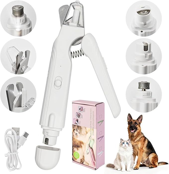 Dog Nail Trimmers & Dog Nail Grinder, USB Rechargeable, LED Light, Ultra-Quiet, Safety Guard, for Large Medium Small Dogs & Cats, Nail Clippers for Grooming & Claw Trimming