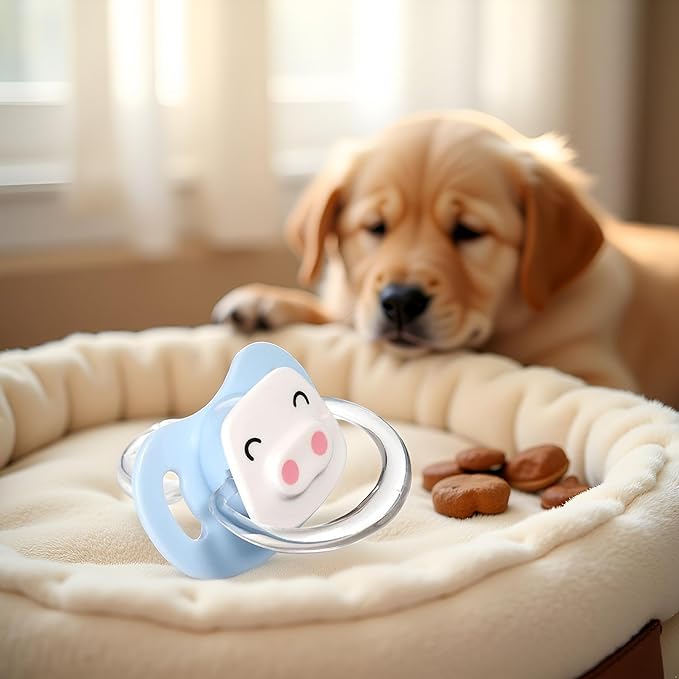 Pet Silicone Calming Pacifier, Dog Pacifiers for Small Dogs, Kitten Pacifiers, Puppy Teething Toys and Cat Chew Toys, Essential Pet Supplies, Puppy Essentials and Kitten Supplies (Blue Pig)
