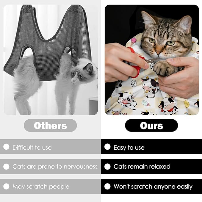 27.6"Cat Grooming Wrap, Self Adhesive Cat Wrap for Cutting Nails, Anti-Escape Calming Cat Swaddle Wrap for Medicine Ear Cleaning, Cow Anti-Scratch Cats Burrito Restraint Blanket, Pet Tool (6-10 lbs)