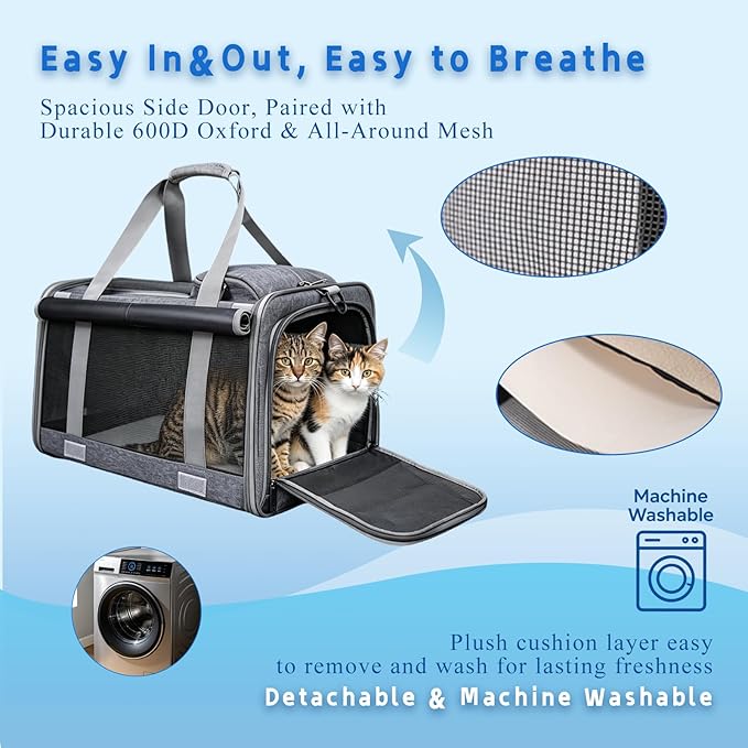 Pet Carrier for Medium-Small Cats, Collapsible Cat Carrier and Soft-Sided Pet Carrier for Cats and Small Dog Up to 17lbs, Stress-Free Travel with Privacy Cover, Travel Bag L18.9”X11.42”X11.42”