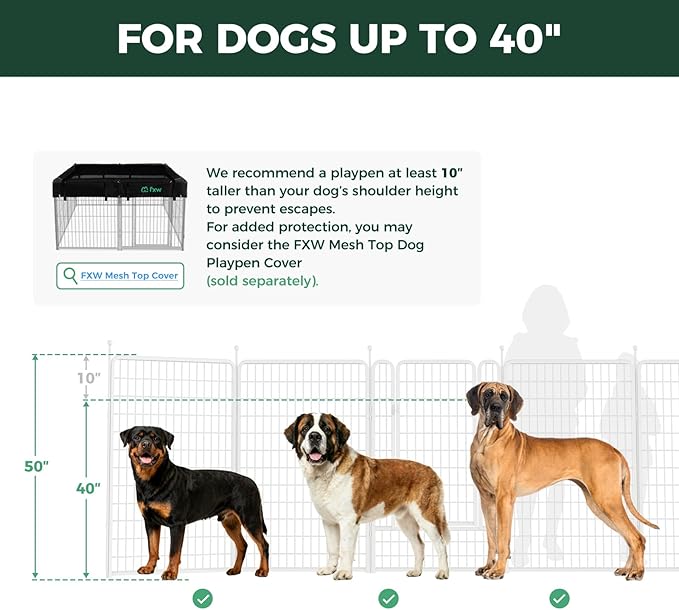 FXW Rollick Unleashed Dog Playpen for Indoor, Yard, RV Camping, 50 inch 16 Panels for Large Dogs, White│Patented