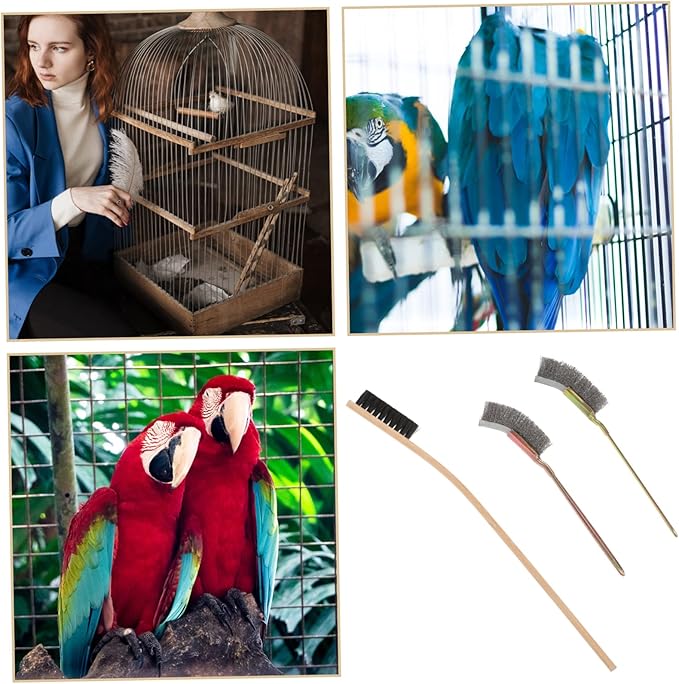 Abaodam 3Pcs Long Handle Birdcage Cleaning Brush Durable Tool for Effortless Bird Cage Cleaning for and Hard to Reach Areas for Parrot and Bird Hut