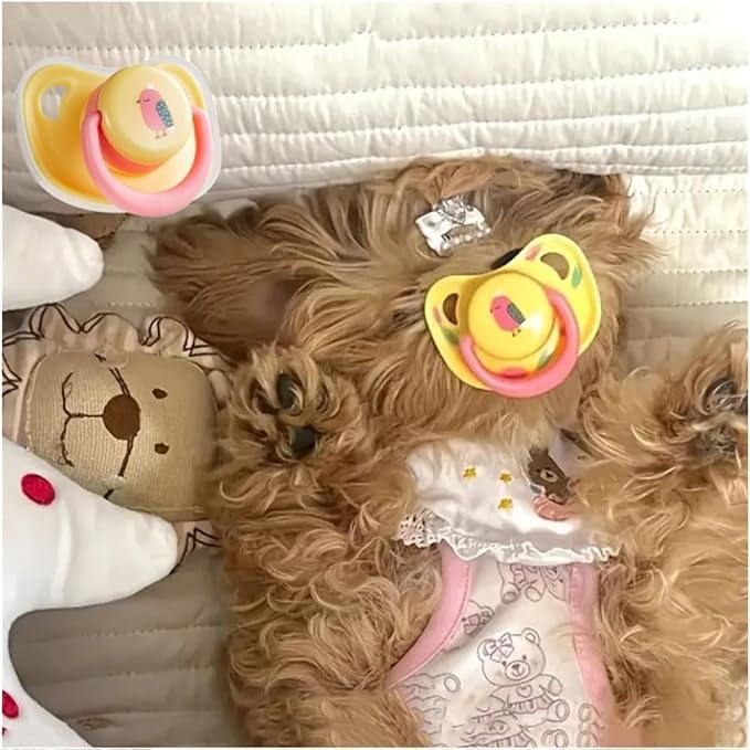 Cats Dog Soft Silicone Pacifier Small Pet Pacifier Chew Toy Pet Chew Toy Animal Accessories Decoration (Yellow+Pink)