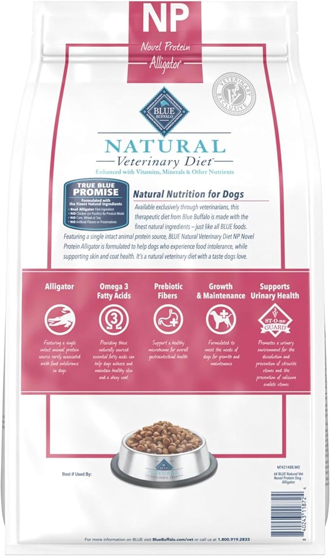 Blue Buffalo Natural Veterinary Diet NP Novel Protein Dry Dog Food, Food Sensitivity Formula, Veterinarian Prescription Required, Alligator, 6-lb. Bag