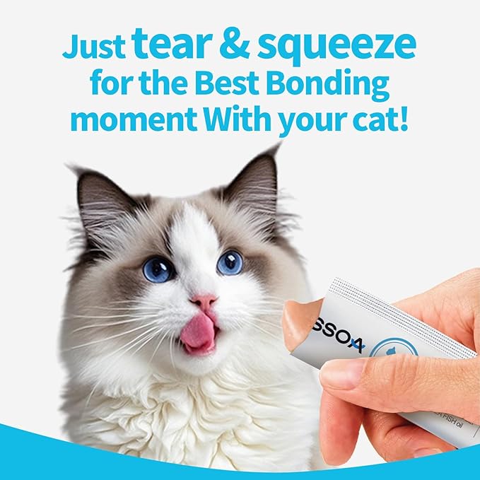 20Tubes Lickable Cat Treat, No Gums or Fillers Cats Puree Treats,Skin & Coat Support Cat Squeeze Treats, Omg3 Squeezable Creamy Cat Lickables, Grain Free Cat Snacks for Sensitive Stomach