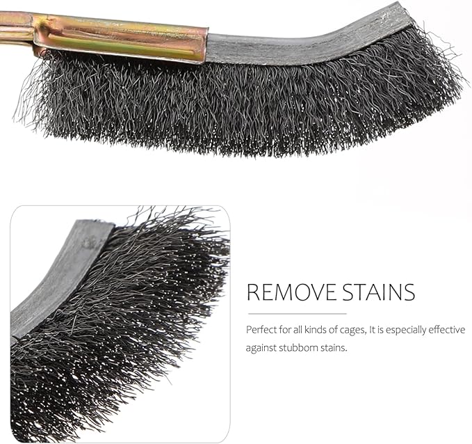 Angoily Bird Cage Brush 2-Pack Long Handle Cleaning Brush for Pet Cage Accessories with Wire Bristles for Stubborn Stain Removal and Daily Grooming