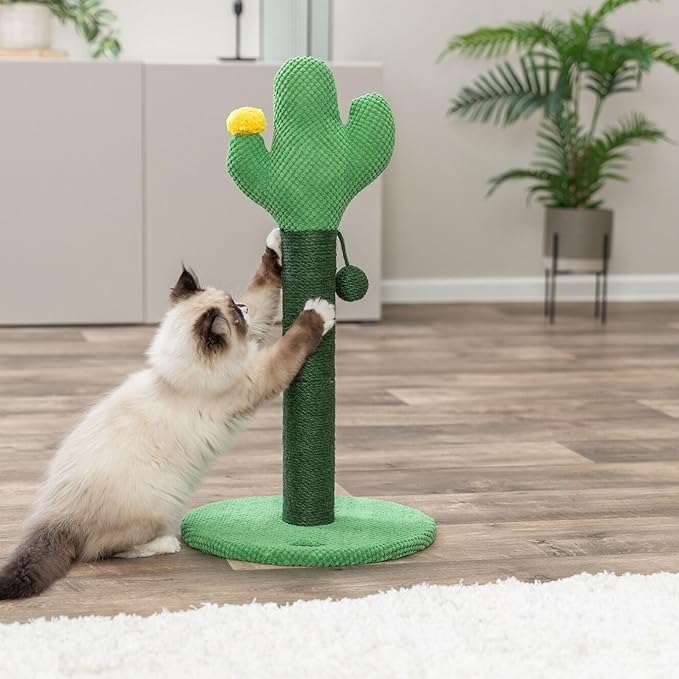 Trixie Fero 24" Jute Scratching Post - Cute Whimsical Cactus Cat Tree with Dangling Toy - Indoor Cat Scratcher Furniture