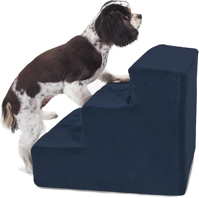 Majestic Pet 3 Step Portable Dog Stairs for Small Dogs to get on Bed Supports 25 lbs or Less – Dog Steps for High Bed with Machine Washable Cover – Pet Stairs for Cats Suede Gray