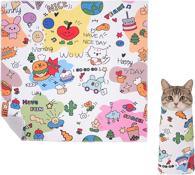 Cat Wrap for Cutting Nails，Cat Restraint for Nail Clipping，Cat Grooming Wrap for Cat Shower, Anti-Scratch Anti-Escape Multifunctional Pet Tool,27.5in