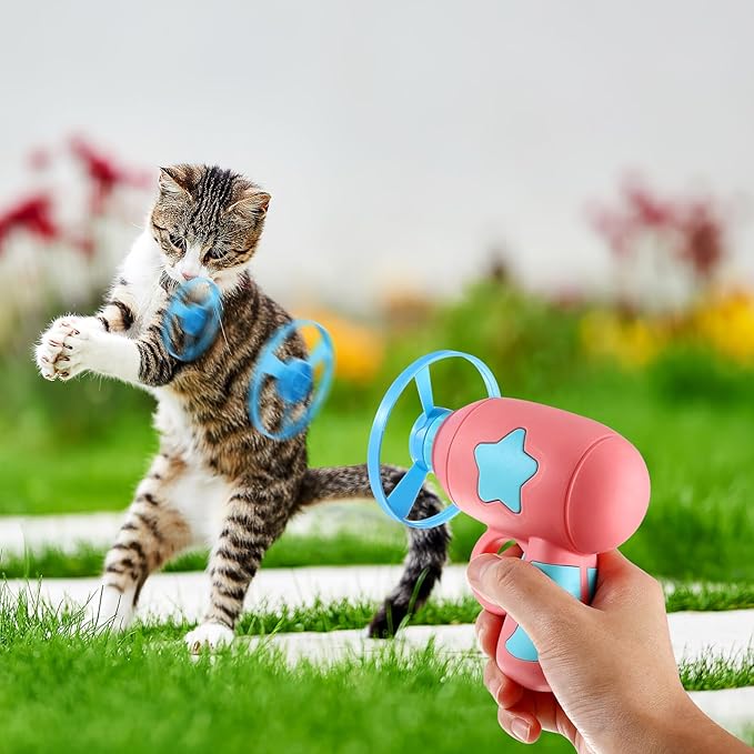 Alipis Interactive Cat Toy Flying Disc Launcher Set with 3 Durable Flying Discs Outdoor and Indoor Play for Cats and Kids Fun Exercise