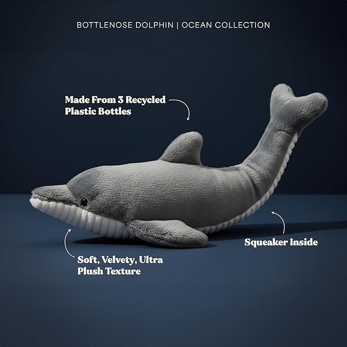 Dog Toys | Plush Dolphin Stuffed Animal for Dogs | Eco Friendly Medium Dog Toy