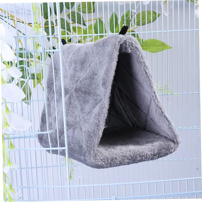 WOONEKY Adorable Warm Plush Parrot Hammock Bed for Birds Cozy Hanging Hut Nest for Home Cage for Sleep Grey