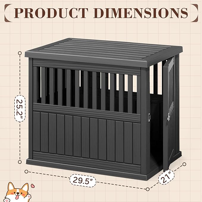 Fancyango Dog Crate Furniture End Table - Decorative Corner Dog House Table for Small to Medium Dogs, Indoor Plastic Dog Crate with Lockable Latch (Black1, 29.5" L x 21" W x 25.2" H)