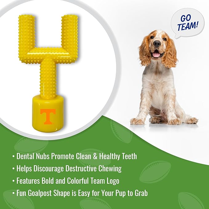NCAA Tennessee Volunteers Mega-Chew Hard Nylon Bacon-Flavored Dog Bone Football Goal-Post Chew Toy. Interactive, Tasty & Fun Dog Chew Toy. Indestructible, Strong, Tough & Durable Pet Chew Toys