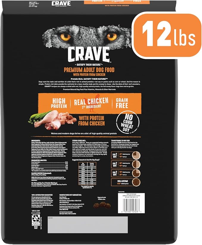 CRAVE Grain Free with Protein from Chicken Dry Adult Dog Food, 12 Pound Bag