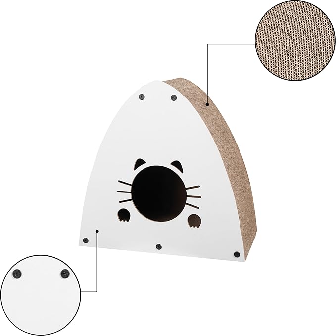 CSR1006G Koko 19" Modern Cardboard Triangle Cat Cave Scratcher with Catnip, Gray, 2-in-1 Corrugated Cat House Hideaway & Scratching Board for Cats, Durable Furniture Protector
