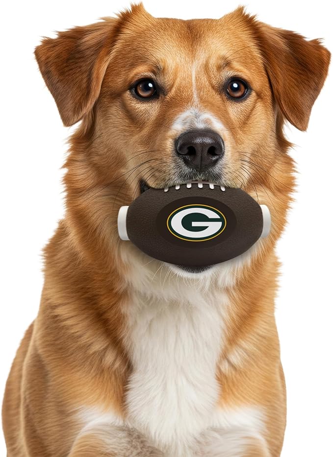 Pets First NFL Green Bay Packers Football Treat Dispensing Toy for Dogs and Cats, Rubber Ball, Interactive Fun, Natural Rubber