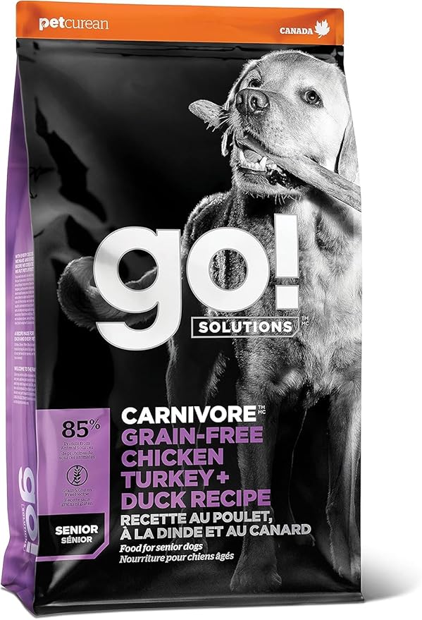 Go! Solutions Carnivore Chicken, Turkey + Duck Grain-Free Dry Senior Dog Food, Our Highest-Protein Kibble Made with Real Meat & Fish, Pumpkin & Probiotics for Good Digestion, 3.5 lb Bag