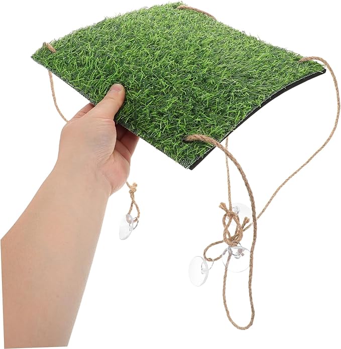 COLLBATH Artificial Grass Hammock for Small Pets Gecko Climbing Net and Bird Cage Accessory Indoor Outdoor Use Fun Habitat Enhancer for Lizards and Birds