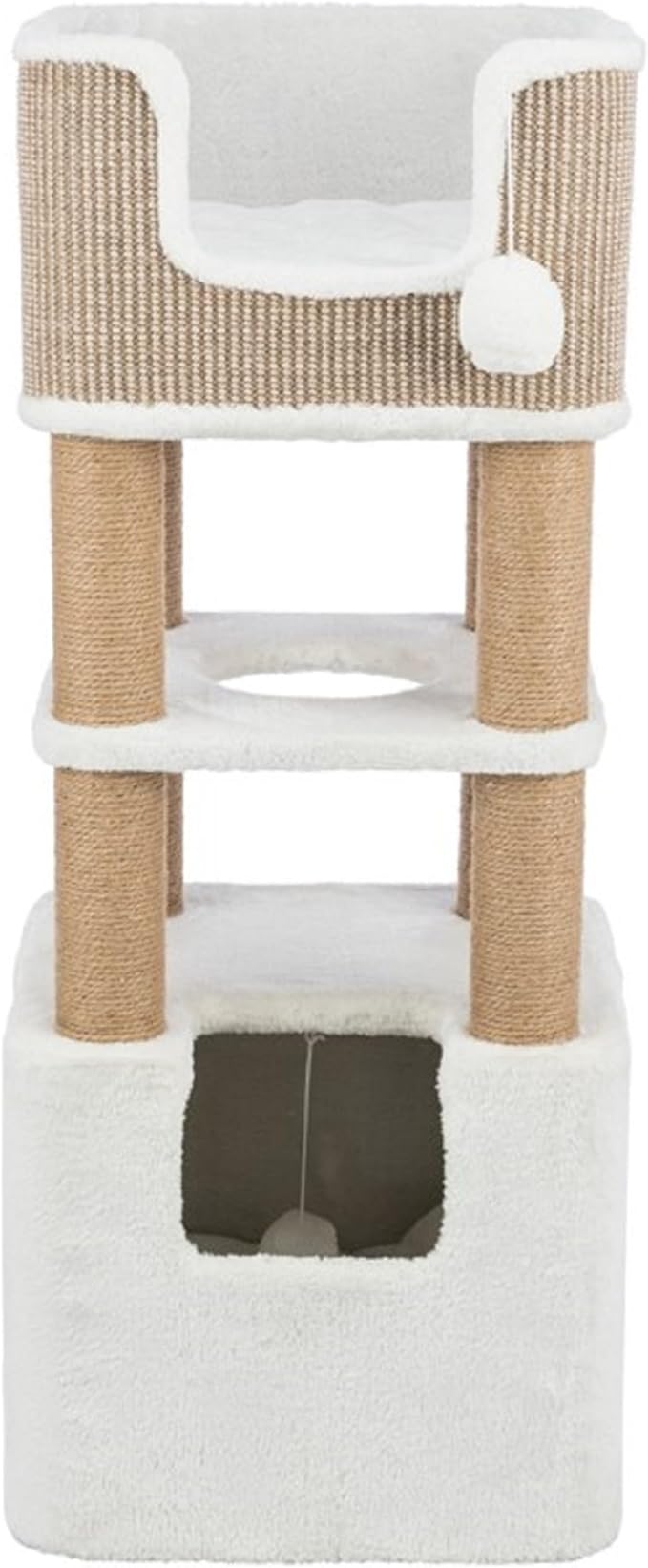 Trixie Lucano 39.8-in Cat Tree, Indoor Cat Furniture with Jute Scratching Posts, Sisal and Plush Covered Condo, Dangling Interactive Toys, Taupe