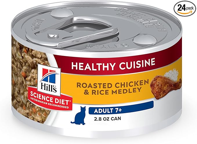 Hill's Science Diet Adult 7+ Healthy Cuisine Wet Cat Food, Roasted Chicken & Rice, 2.8 oz. Cans, 24-Pack