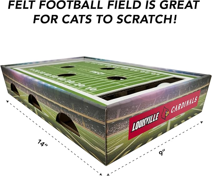 Pets First NCAA Louisville Cardinals Cat Scratcher Box, Game Day Cat Toy, NCAA Football Field Designed Cat Scratcher and Lounge, Stimulating Cat Game