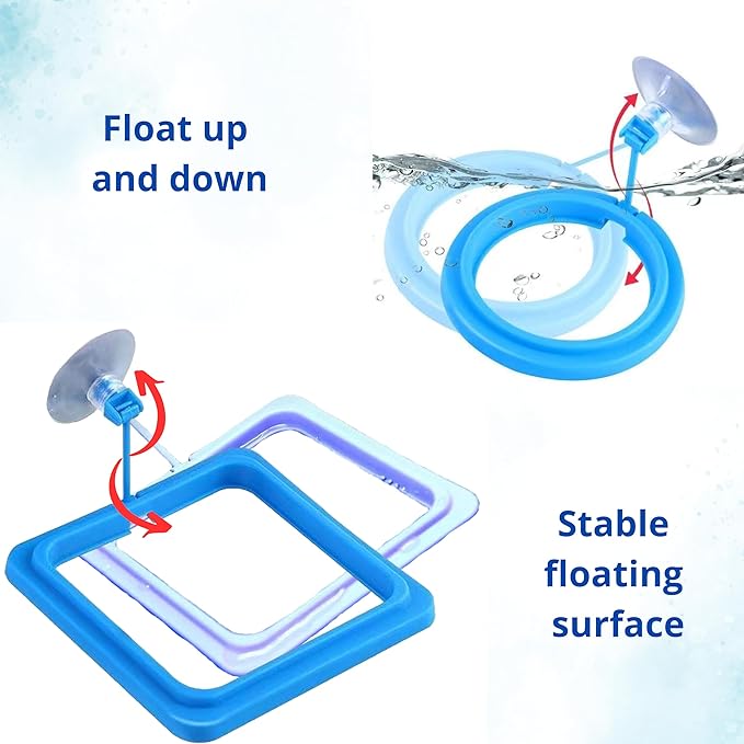 2 Packs Turtle Feeding Ring with Suction Cup and Nitrifying Balls Fish Food Holder Aquatic Toys for Turtles Tortoise Goldfish Guppy Koi Puffer Turtle Tank Accessories (Square & Circle)