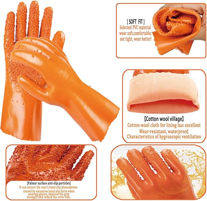 YOFANG 14" Long Pet Grooming Gloves for Washing & Hair Removal,Waterproof Rubber Cat Bite-Proof Brush Gloves,Dog Bath Glove with Soft 3500+ Particles Massage,Orange