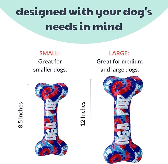 Huxley & Kent for Dogs | USA Pup Bone (Large) | 4th of July Funny Dog Toy | Power Plush Dog Toy with Squeaker | Dog Gift | Fun, Durable, and Safe | H&K Squeaky Dog Toy