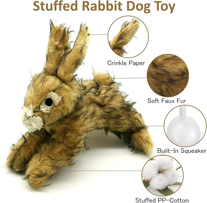 JKW Pet Dog Toys, Plush & Stuffed Rabbit Toys, Squeaky Puppy Cute Toys, Small & Medium Dog Chew Toy, 8.5 Inch