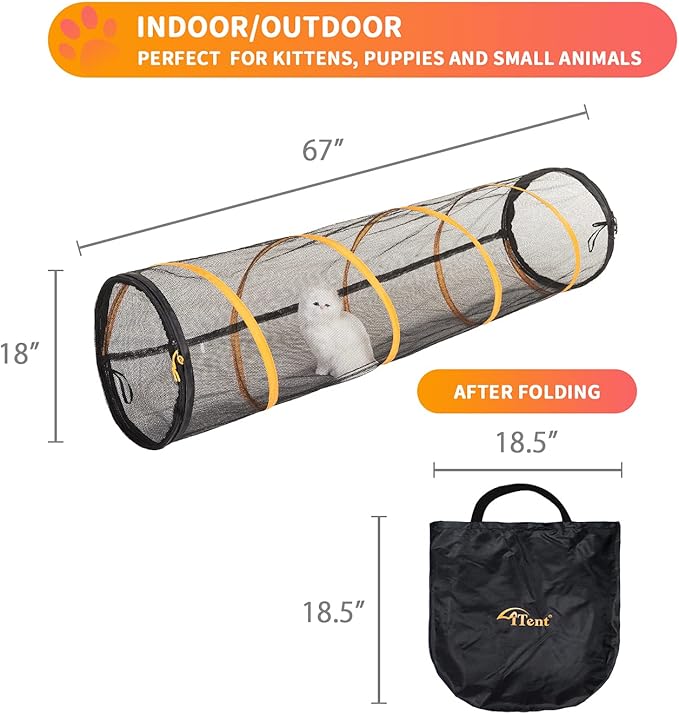 Cat Play Tunnel for Indoor and Outdoor, Kitty Play House, Cat Enclosures Easy to Connect with Cat Tent with Two Zipper Doors Outside Pet Enclosure (Fun Run Cat Tunnel),Orange 1 Pack