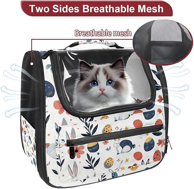 Dog Carrier Backpack for Small Pets - Cat & Dog Backpack for Hiking, Camping or Travel, Rabbits Eggs Flowers Leaves (2)
