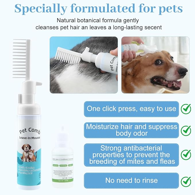 Pet Steam Brush for Dog & Cat, 3-in-1 Steam Grooming Comb - Dog Steam Brush for shedding, Brushes for Indoor Cats Steam for Shedding Hair Clean Hair Removal Comb, 1*Waterless Shampoo