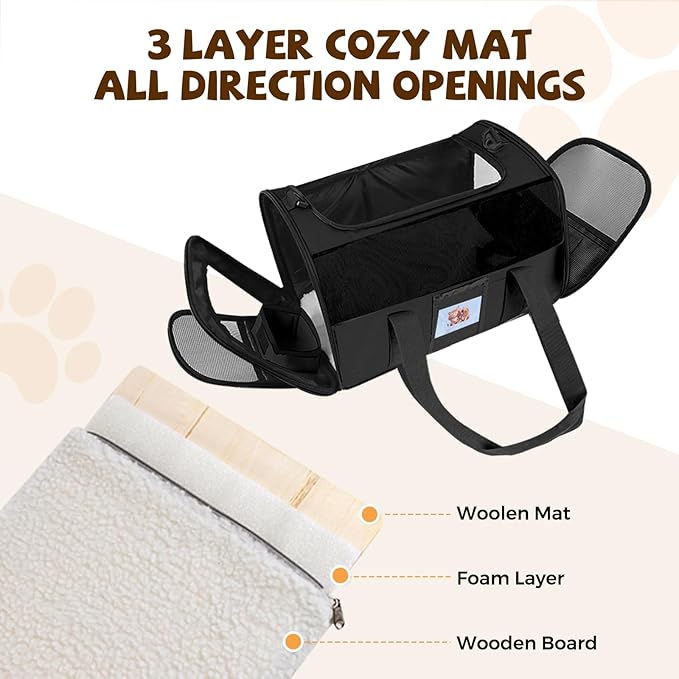 Soft Cat Carrier for Pets Up to 25 lbs, Cat Pet Travel Bag with Padded Shoulder Strap and Detachable Cat Food Bowl, Pet Dog Carriers for Small Dogs and Puppies, Travel Carry, Black