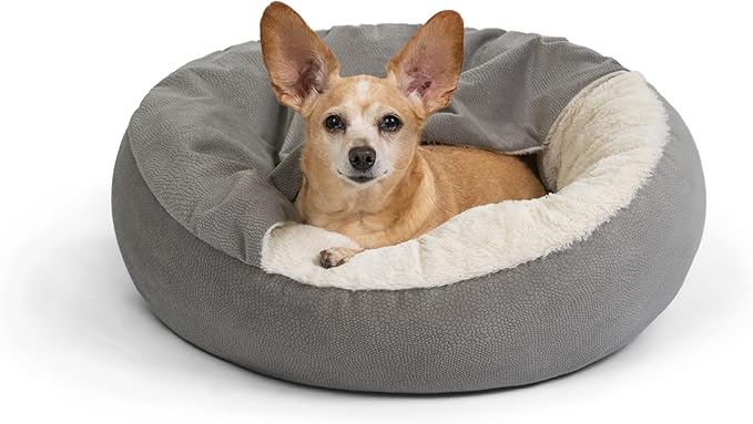 Best Friends by Sheri Cozy Cuddler Ilan Covered Cat and Dog Bed with Attached Blanket, Gray, 24"x24"