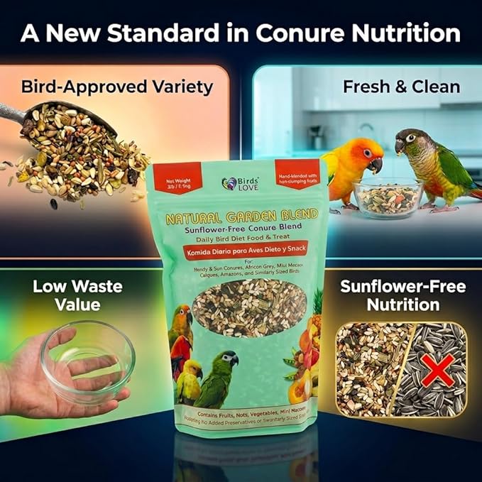Birds LOVE All Natural Garden Blend Bird Food for Conures - Sunflower Free 2lb