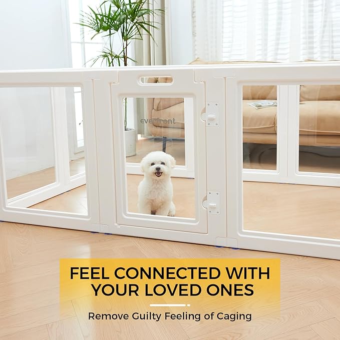 EVERFRONT Clear Acrylic Plastic Dog Playpen - Clear Dog Play Pen - Easy Assemble Acrylic Dog Playpen - Puppy Playpen, Cat Playpen, Small Animal Playpen, Dog Play Pen Indoors (White, 30.3" H, 10PCS)