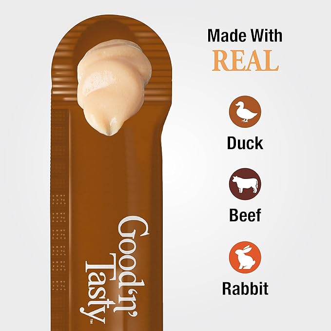 Good ‘n’ Tasty Savory Spoonables with Real Duck, Beef & Rabbit, 6 Count Tube, Triple Flavor Squeezable Lickable Wet Treats for Cats with Built-in Spoon for Less Mess (Pack of 2)