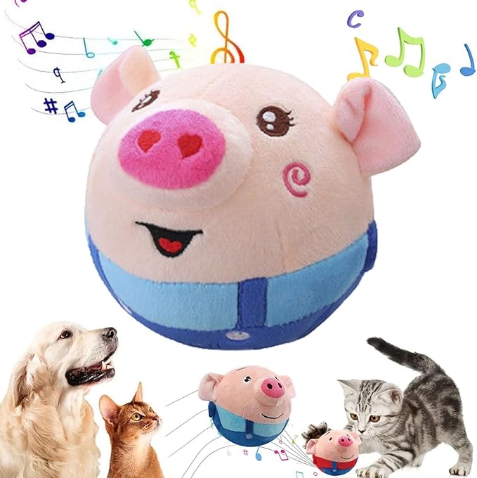Interactive Dog Toys - Active Moving Pet Plush Toy Ball Washable Cartoon Electronic Bounce Toy Active Rolling Ball for Dog, Cats(D)