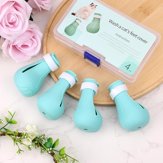 Gosknor 4 Pcs Silicone Cat Feet Claw Covers, Anti-Scratch Cat Nail Shoes Kitten Feet Paw Boots Cat Protector Caps to Prevent Scratching Pet Supplies for Bathing Shaving Grooming