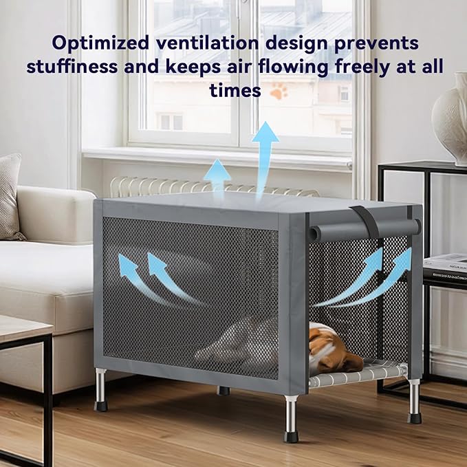 Medium Stainless Steel Elevated Dog Crate with Removable Cover, 2-in-1 Indoor & Outdoor Raised Pet House, Rust-Proof Dog Kennel with Silicone Anti-Slip Feet, Tool-Free Assembly