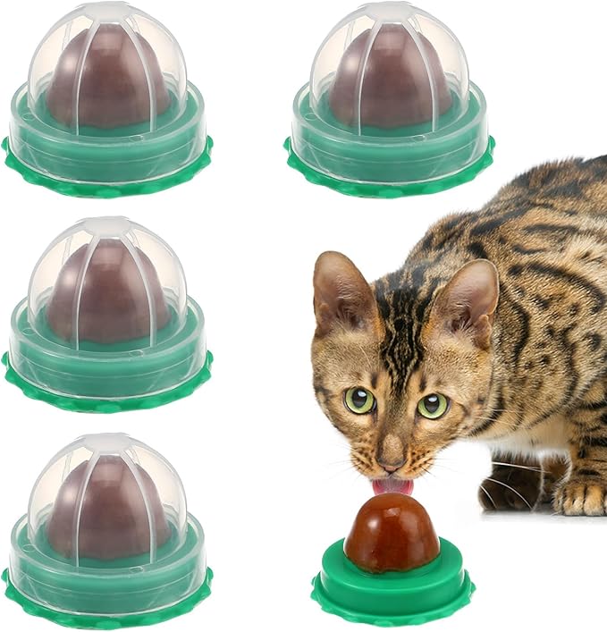 POPETPOP Cat Candy Snacks 5-Pack Lickable Catnip Treat Balls for Cats - Indoor Wall-Mounted Catnip Lollipops Promoting Hydration Urinary & Oral Health - Random Flavors