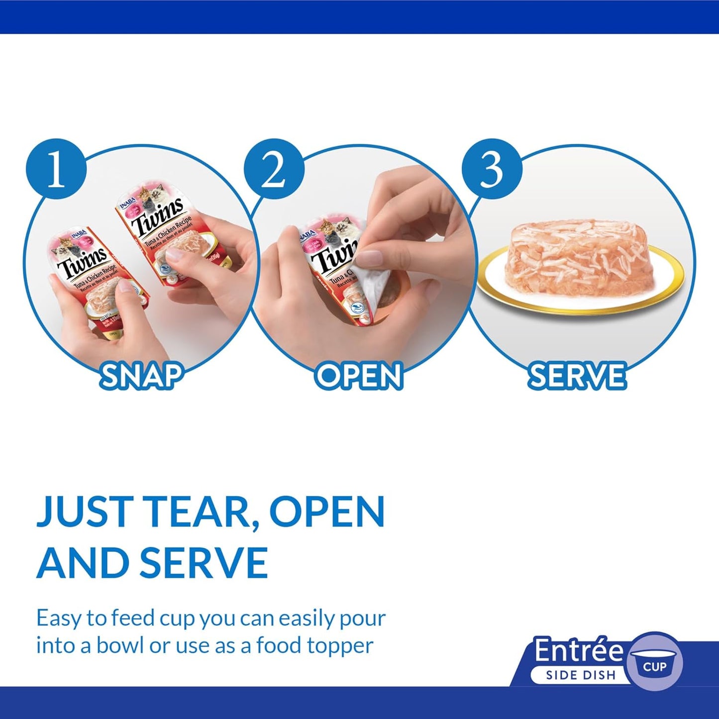 INABA Twins for Cats, Side Dish/Topper Cups, 1.23 Ounces per Serving, 16 Servings, Tuna & Chicken with Salmon Recipe