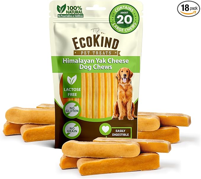 EcoKind Premium Gold Yak Cheese Himalayan Dog Chews, Dog Treats Large Breed, All Natural, High Protein Dog Chew, Cheese, Large - 18+ Chews